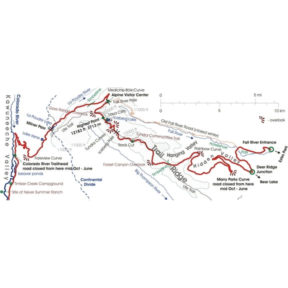 60x24in Schematic map of the Trail Ridge Road northern sections. 【Photo Paper】