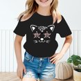 thumbnail image 2 of Girls Shirts Kid Leisure Graphic Round Neck Short Sleeve Tee Summer Casual Wear Girls Tops Black 3 Years-4 Years, 2 of 5
