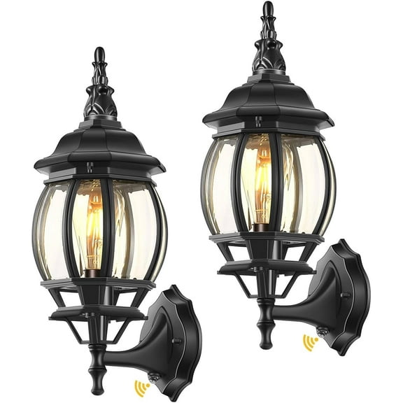 VIANIS Outdoor Garage Lights Wall Mount, Dusk to Dawn LED Outdoor Lighting Wall Lanterns for Porch, Black Exterior Light Fixture, Modern Outdoor Sconce Lights, Waterproof Outside Wall Lamps 2 Packs