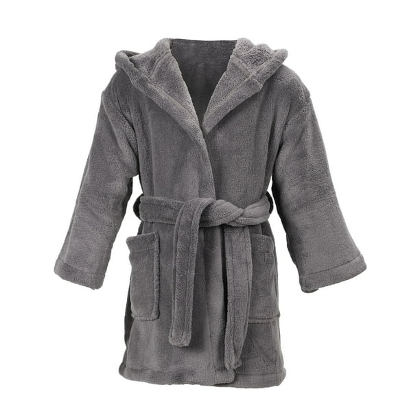 Boys Girls Bathrobes,Kids Hooded Robes Plush Pajamas Sleepwear,Grey,46