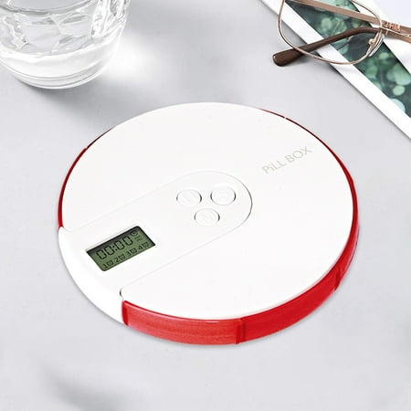 PATLOLLAV Pill Organizer, 4 Alarm Clocks Pill Case, Electronic Pill Box with Alarm Reminder, Push Button Large Capacity Medicine Organizer for Vitamins, Supplements