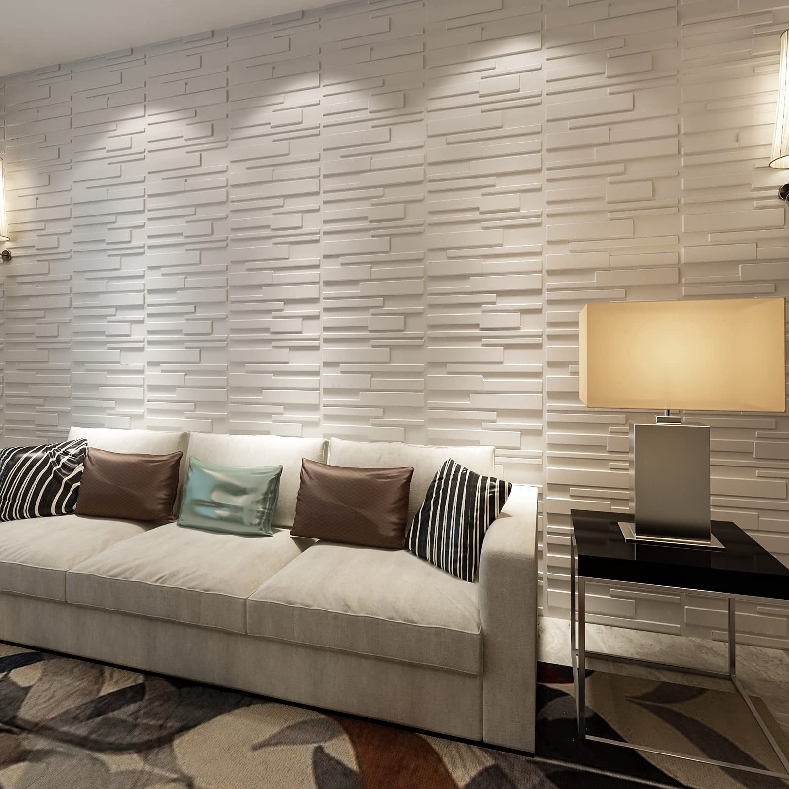 Art3d 12 Pack Wall Panels Brick Design 3D Wall Panels PVC, White 32 Sq.ft