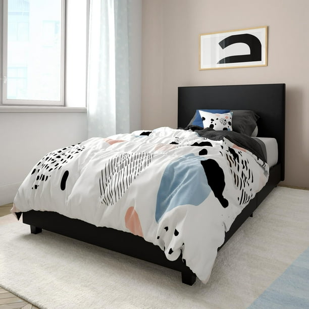 Mainstays Upholstered Platform Bed Twin Frame Black Faux Leather Walmart Com Walmart Com