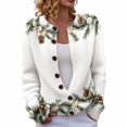 thumbnail image 2 of Plus Size Women's Christmas Santa & Tree Embroidered Cardigan Long Sleeve Round Neck Button Down Knit Sweater For Holiday Season, 2 of 6