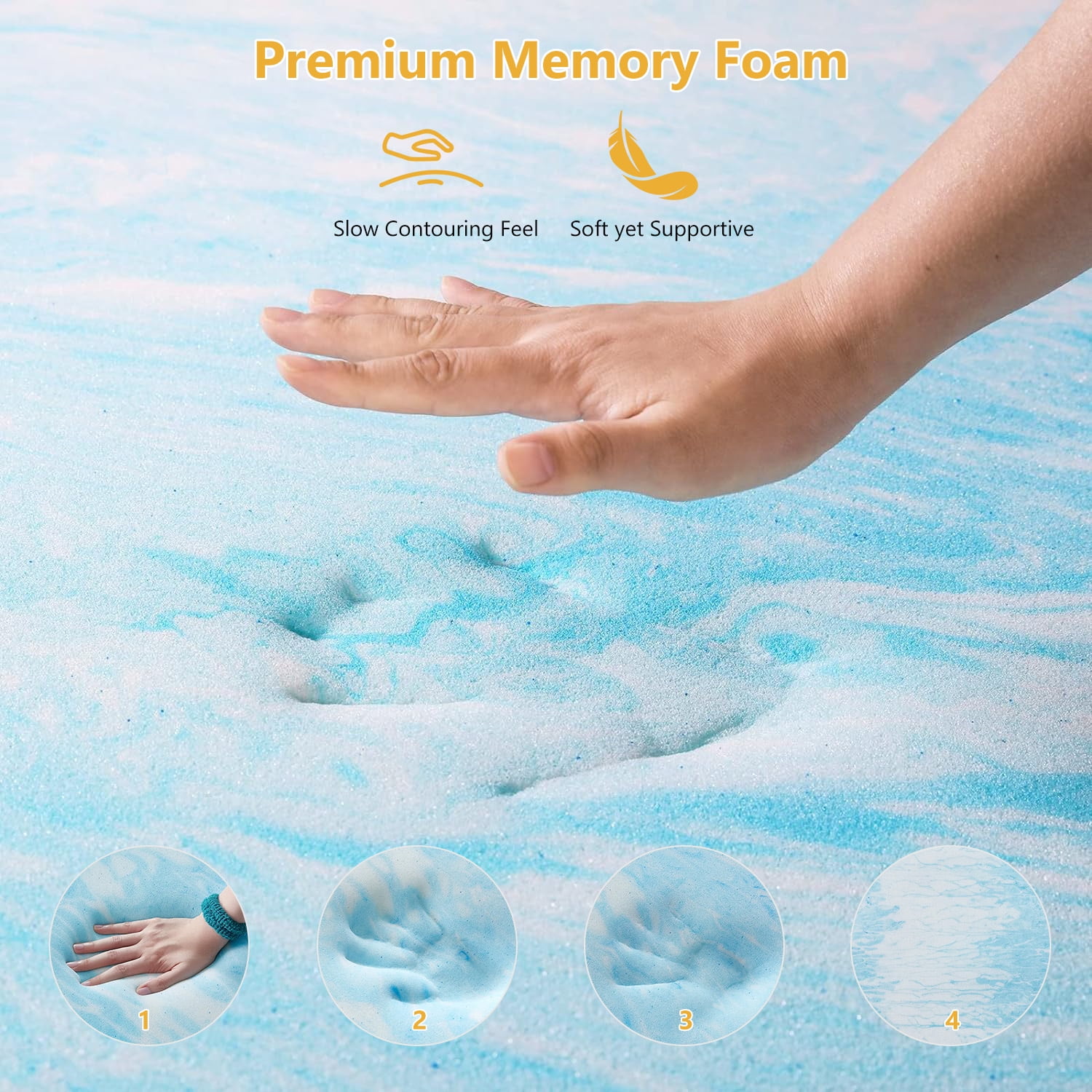 Beddle Memory Foam Mattress Topper, 2 inches Queen Size Mattress Pad,Pressure Relief for Back Pain