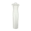 Adrianna Papell Off-Shoulder Zipper Back Sequined Beaded Column Mesh Dress-IVORY / 12
