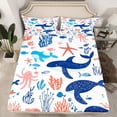 thumbnail image 2 of Homewish Ocean Whale Animal Queen Sheet Sets for Kids, Cartoon Octopus Fish Flat Sheet, Hippie Marine Coral Queen Fitted Sheet, Ultra Soft Bedroom Decor, 4-Piece, 2 of 7