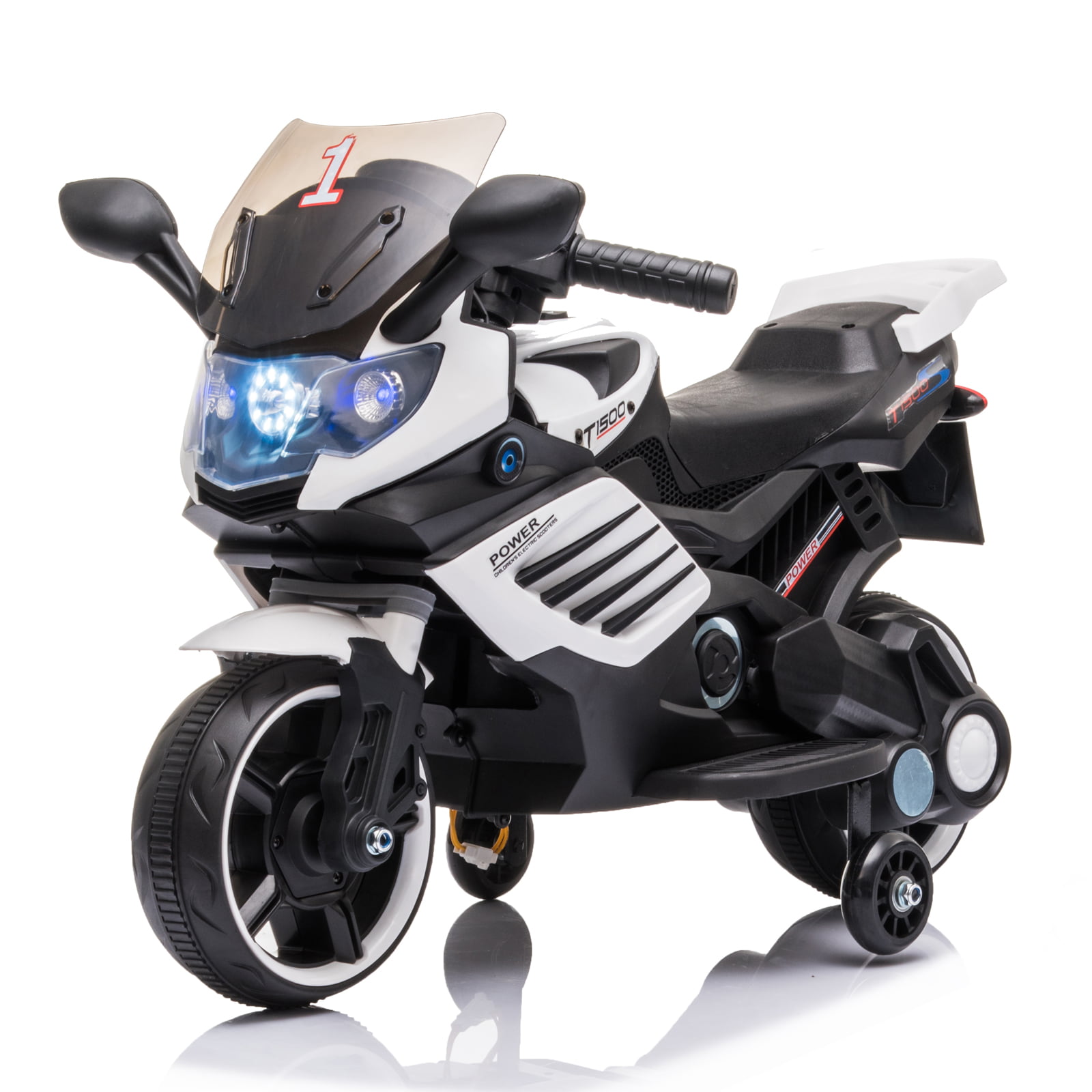 Motorcycle 6V Electric Battery Powered Motorbike With Training Wheels White 