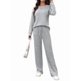 thumbnail image 1 of Pijama de Dos Piezas para Mujer, Moda de Otoño, Traje de Punto Acanalado, Ropa Deportiva Informal de Larga. Gris XXL, 1 of 9