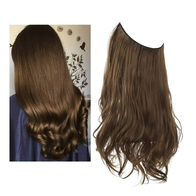 SARLA Hair Extension Halo Medium Brown With Ash Blonde Highlight Curly Short Synthetic Hairpiece 12 Inch 3.5 Oz Hidden Wire Headband for Women Heat Resistant Fiber No Clip M05 10H24B Walmart