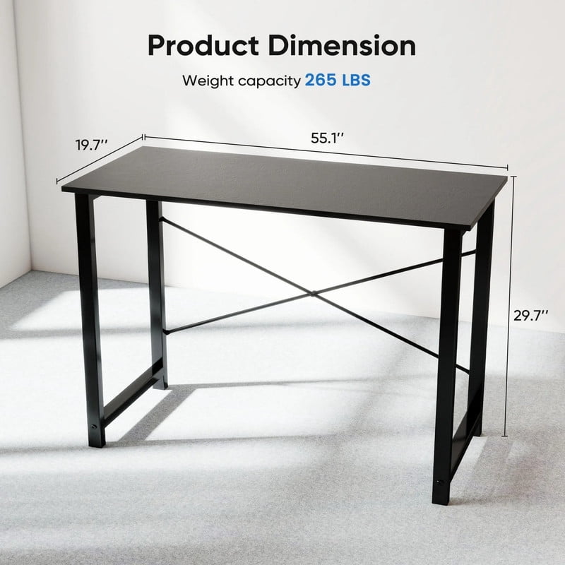 Kelno 55 Inch Computer Desk Home Office Writing Study Desk Gaming Table，Black