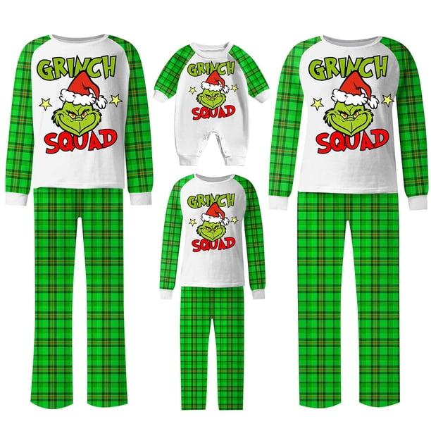 Pijamas navideños a juego Grinch - TKing Fashion 2024 Nuevos conjuntos de pijamas navideños familiares a juego Grinch, pijamas navideños navideños para parejas, adultos y niños, Mujer XXXL