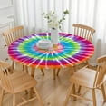 thumbnail image 3 of Rainbow Tie Dye Mandala Pattern Round Fitted Tablecloth with Elastic Edge,Dining Table Cover Waterproof,Outdoor Round Tablecloth for Camping,Dining,Indoor and Outdoor, 3 of 7