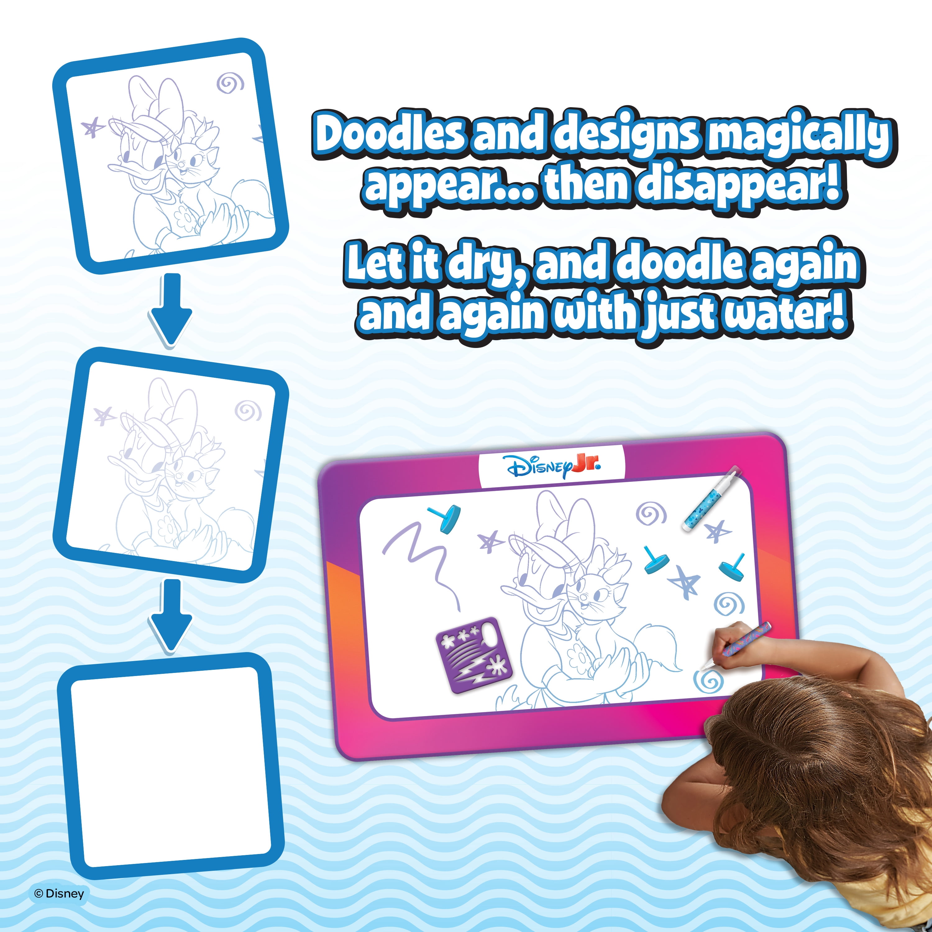 Disney Junior Water Surprise Doodle Mat for Toddlers & Preschoolers – Mess-Free Creative Art Play with Imagine Ink Pens, Stamps, and Stencils, Ages 3+