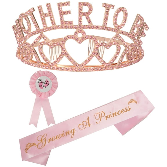 Baby Shower Decoration for Girl, Mother To Be Tiara Crown Pink, Baby Shower for Girl, Growing A Princess Sash, Dad To Be Pin, Pink Baby Shower Party Favors Decorations Gift, Mother to be Sash