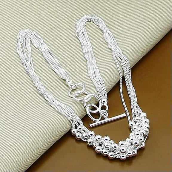 K-KED Elegant 925 Sterling Silver Small Smooth Bead Balls Grapes Necklace Chain-18 inches