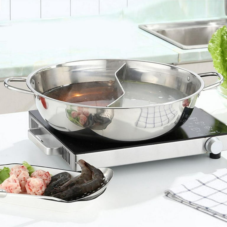 Divided Hot Pot,Pot with Divider,Cooking Pot,Extra Thick Divided Stainless  Steel Hot Pot for Induction Cooker Cooking Pot Chinese Fondue