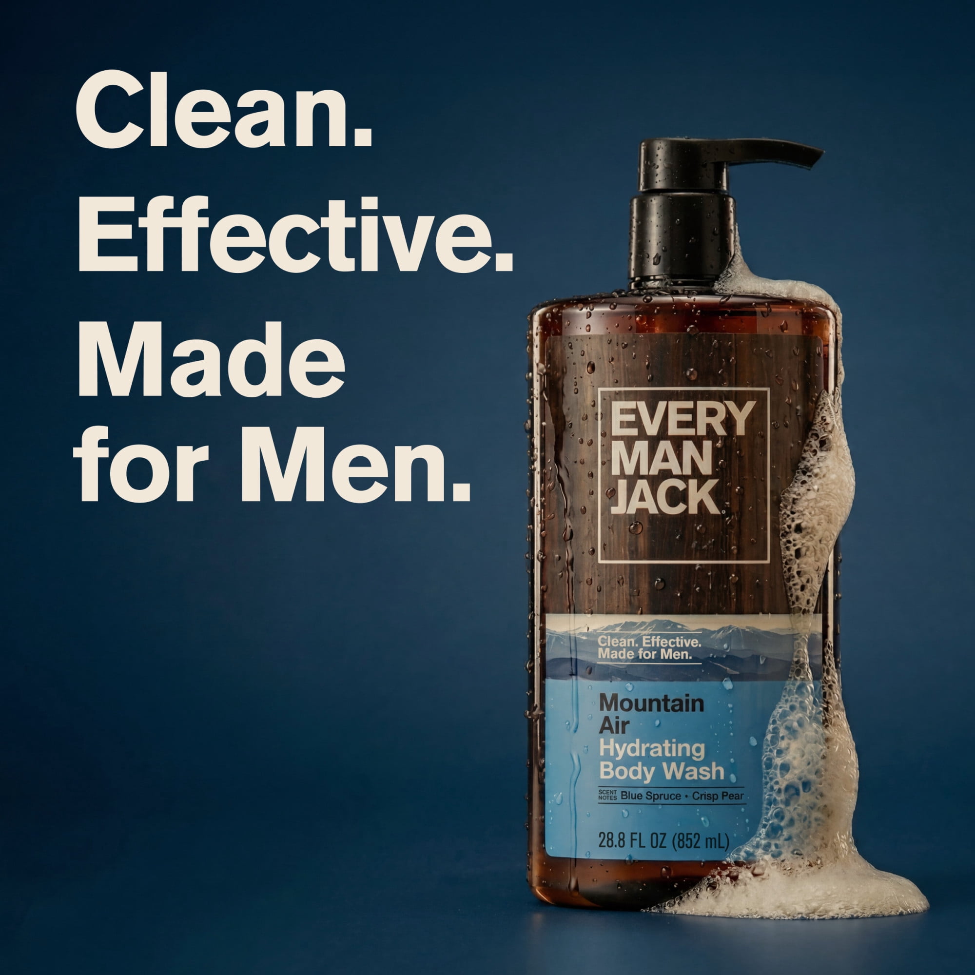 Every Man Jack Mountain Air Hydrating Body Wash for Men, Naturally Derived, Alpine Air & Crisp Pear Scent, 28.8 fl oz, 1 Count