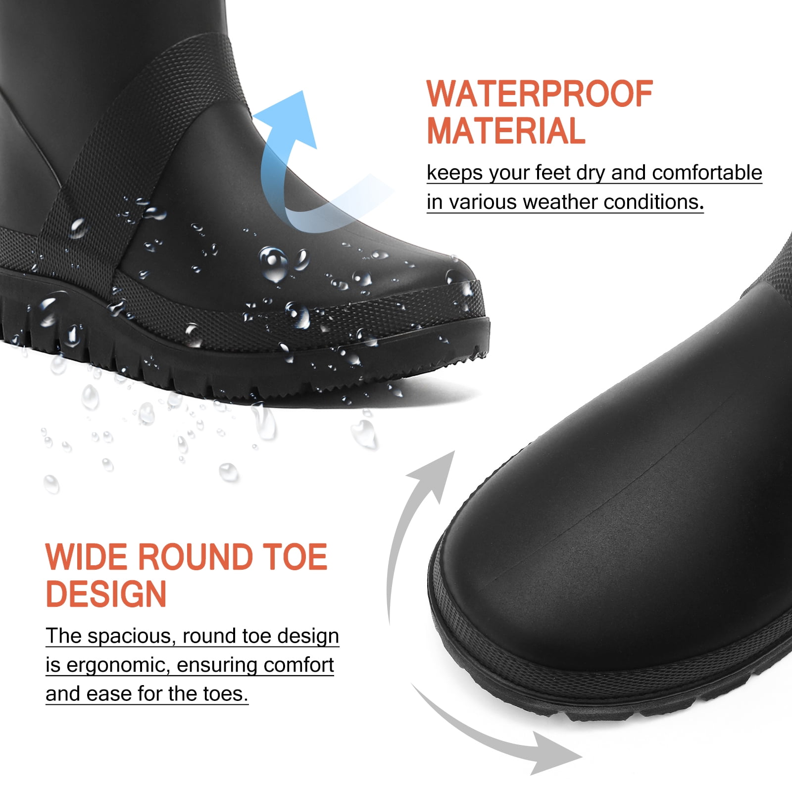 Lcamaw Women's Tall Rain Boots Mens Packable Waterproof Anti-Slip Knee High Rubber Boots Lightweight Adjustable Drawstring Wide calf Garden Fishing Shoes Outdoor Work