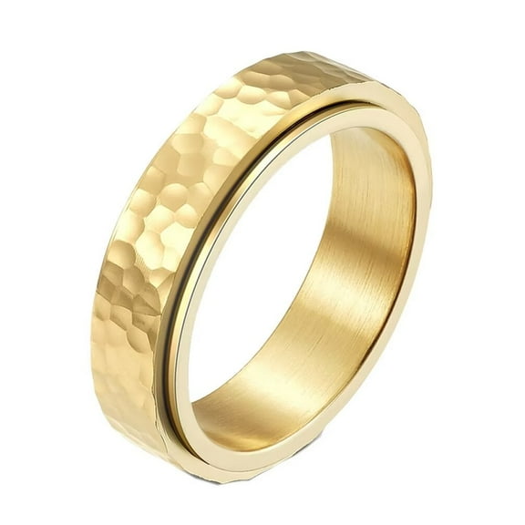 PAMTIER Unisex Stainless Steel 6MM Simple Creative Moon Crater Beehive Irregular Pattern Rotatable Fidget Ring Relieve Anxiety Band Gold Size 6