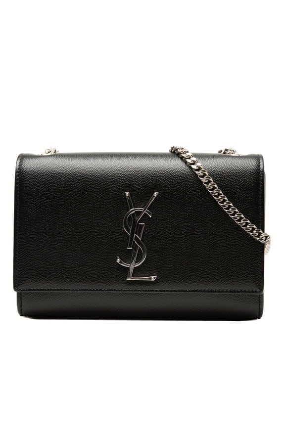 Pre-Owned Saint Laurent Kate Small YSL Logo Chain Shoulder Bag 469390BOW0N1000 Black Silver...