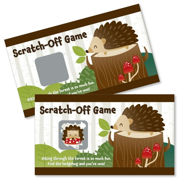 Big Dot of Happiness Forest Hedgehogs - Woodland Birthday Party or Baby Shower Game Scratch Off Cards - 22 Count