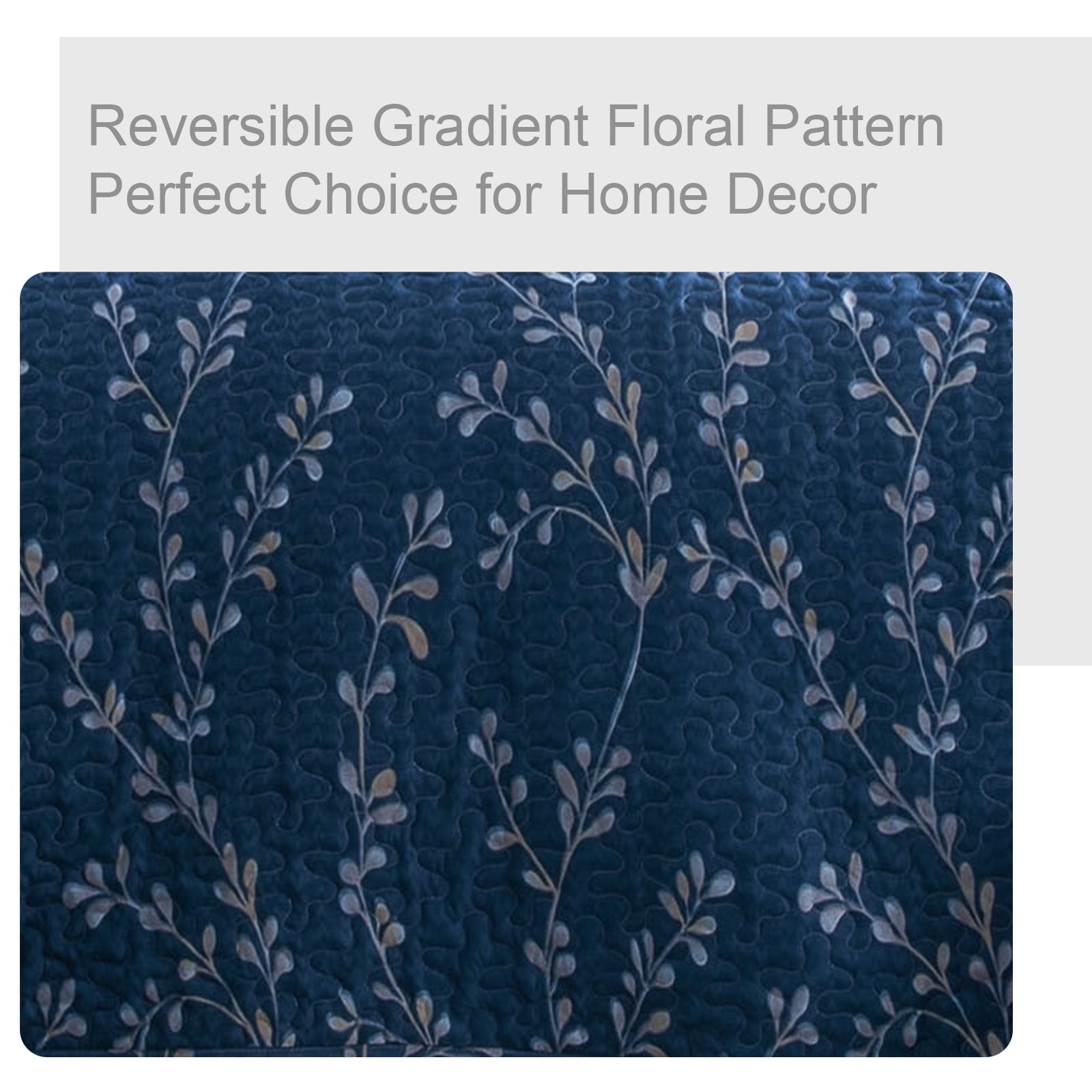Exclusivo Mezcla Microfiber King Size Quilt Set, 3 Pieces Lightweight Bedspreads/ Coverlet/ Bedding Set with 2 Pillow Shams, Gradient Floral Pattern, (96"x 104", Navy)