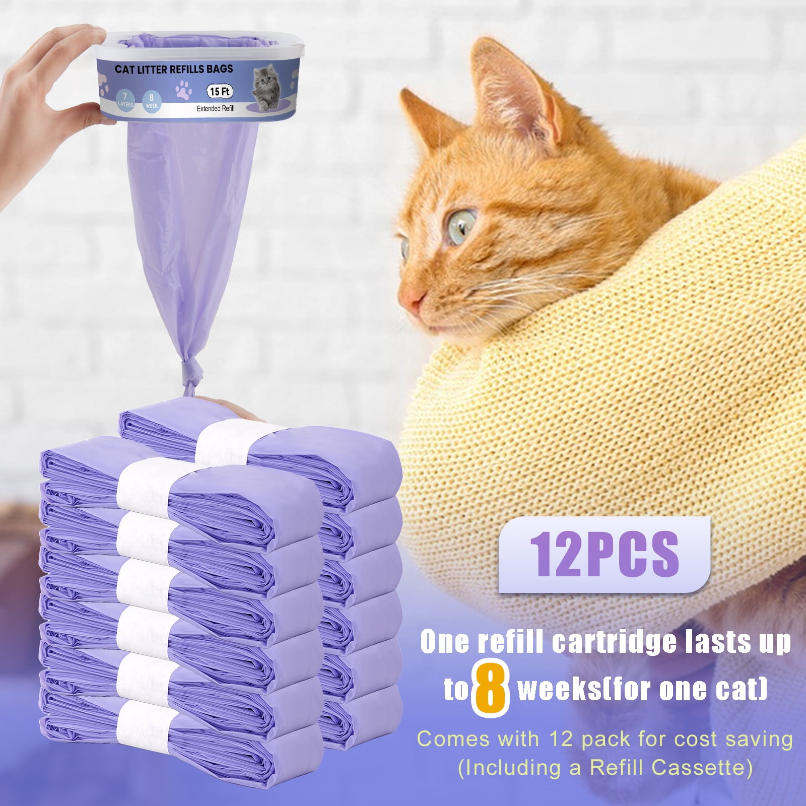 Cat Litter Refill Bags Compatible with Litter Cat Genie Standard/Plus/Style/XL+ Pails Litter Bags-12Pack