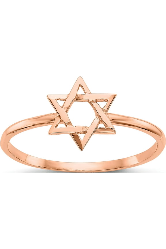 14K Rose Gold Polished Star Of David Ring (Size 7) Made In United States k5732