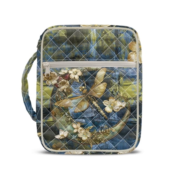 Garronmavis Dragonfly Bible Bags for Women Bible Cover Carrier Carrying Organizer Bag Quilted Carrying Bible Accessories with Handle and Pockets Gift for Christian