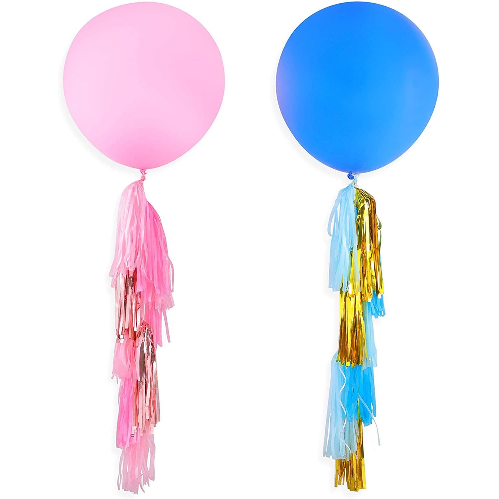 Christmas Gender Reveal Balloon Jumbo 36 Gold Gender Reveal Balloon Giant balloon with red and green tassels plus pink and blue confetti
