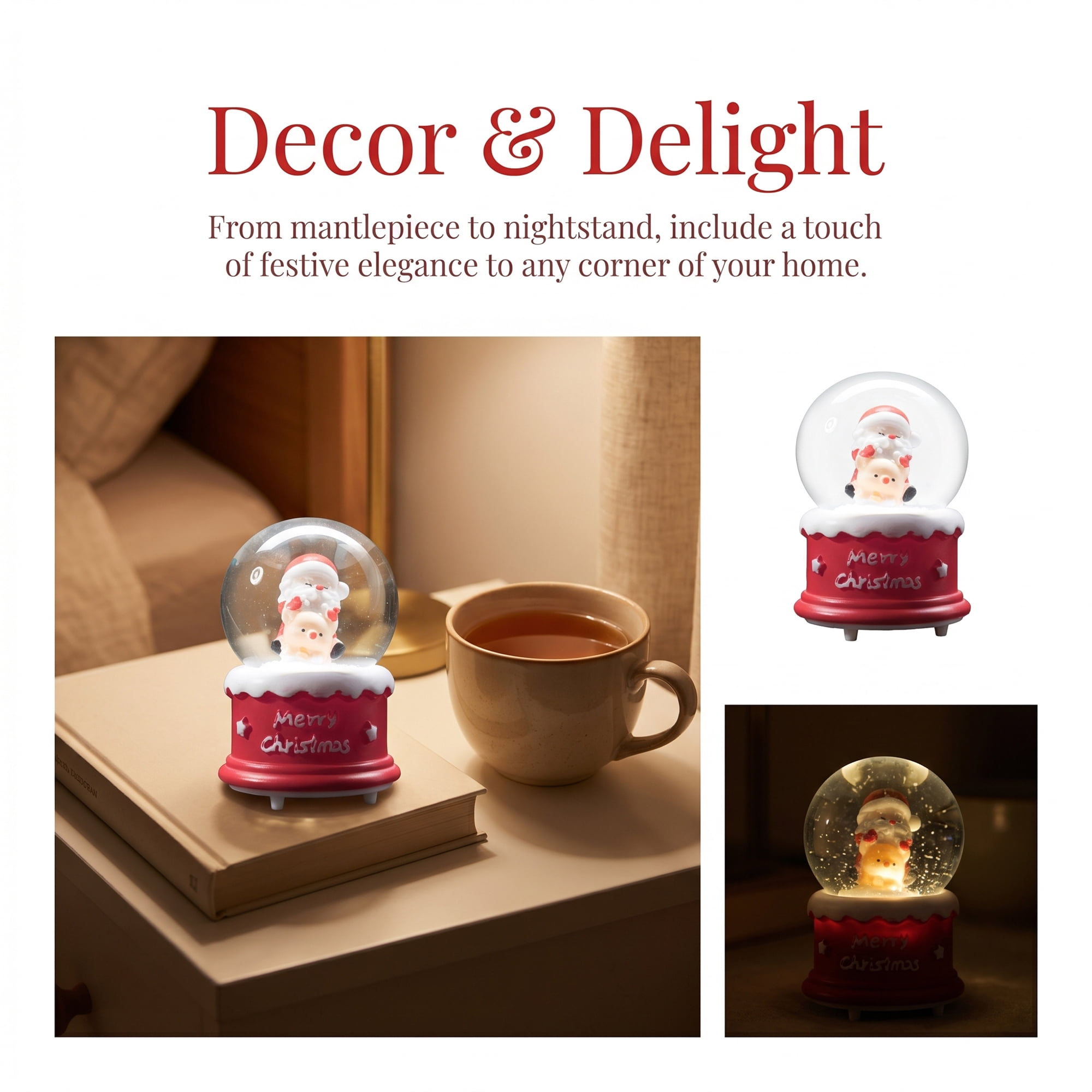 Unique Bargains Light Up Crystal Ball LED Glitter Snow Globe Red M 1.8" x 1.8" x 2.7"