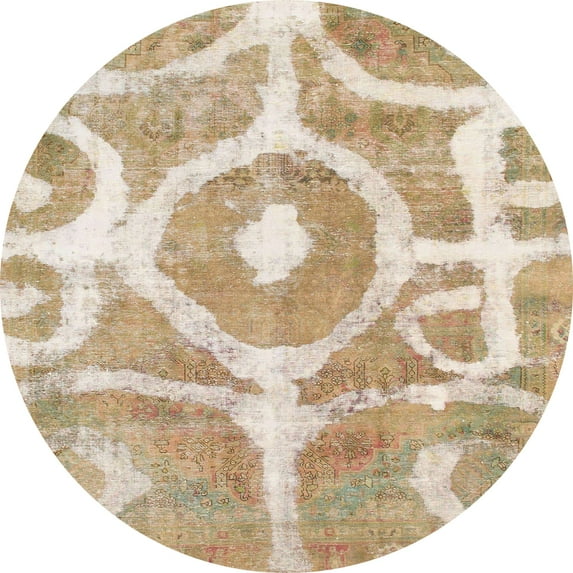 Ahgly Company Machine Washable Indoor Round Abstract Desert Sand Beige Area Rugs, 3' Round