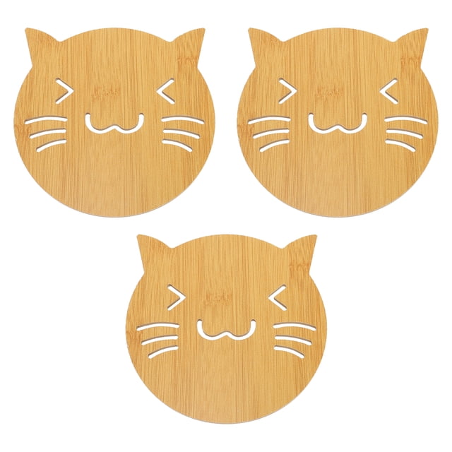 3Pcs Cat Pattern Cartoon Animal Pattern Cup Mats Non-slip Heat Resistant Round Cup Coasters Tableware Mat