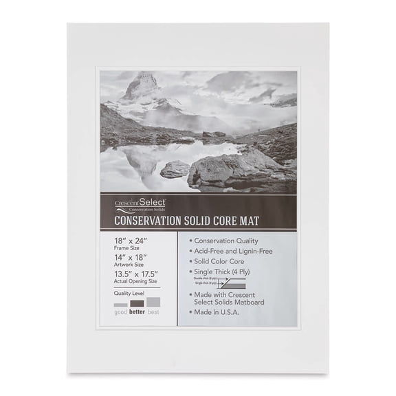 Crescent Select Conservation Solids Pre-Cut Double Mat - Vivid White/Vivid White, 4 ply, 18" x 24"