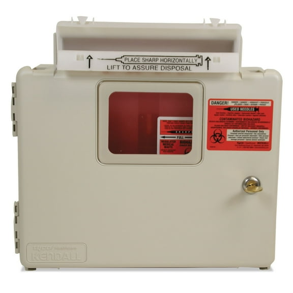 5 quart ABS Plastic In-Room Locking Wall Mount Sharps Container Cabinet System - Beige