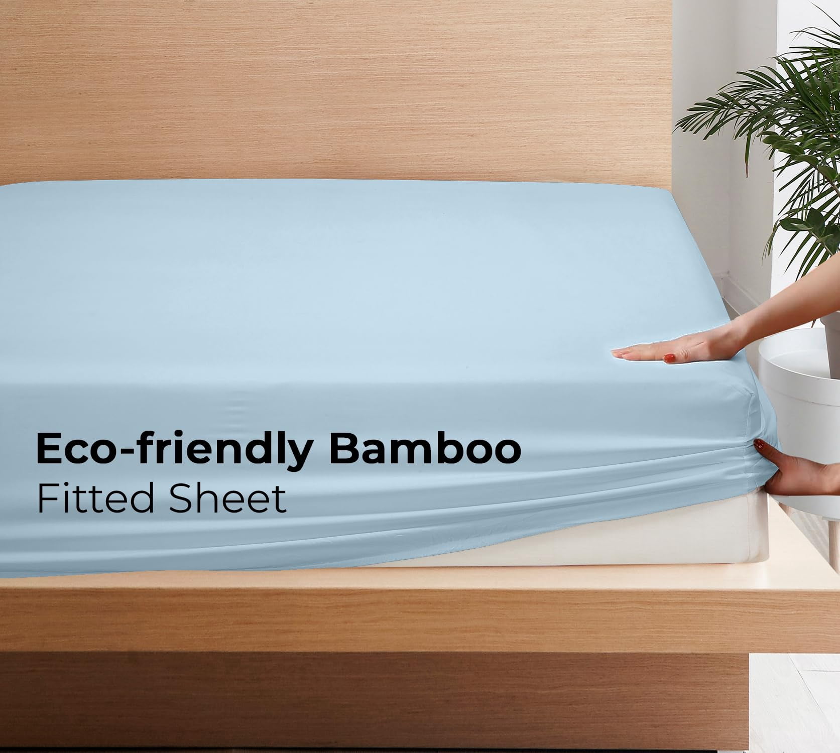 Royale Linens Bamboo Fitted Sheet Twin Only - Cooling Twin Size Fitted Sheets For Bed - Deep Pocket Up to 16" - Organic Viscose Derived from Bamboo - Breathable Bottom Sheet (39x75 Inch, Lake Blue)
