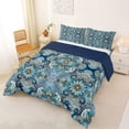thumbnail image 2 of jejeloiu Cool Mandala Queen Comforter Set For Men Women,Blue Floral Comforter Sets Queen,Blue Turquoise,Black Reversible,3-Piece,1 Comforter and 2 Pillowcases, 2 of 7