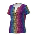 thumbnail image 2 of Naloa Leopard Neon Rainbow Gradient Print T-Shirts Short Sleeve V Neck Tees for Women Fashion Tops Trendy Lightweight Soft Casual Summer Outfits Clothes, 2 of 5
