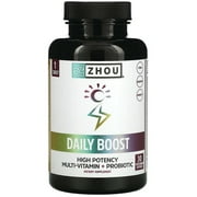 Zhou Nutrition Daily Boost Multivitamin with Probiotic | Vegan | Gluten Free | Soy Free | 30 servings