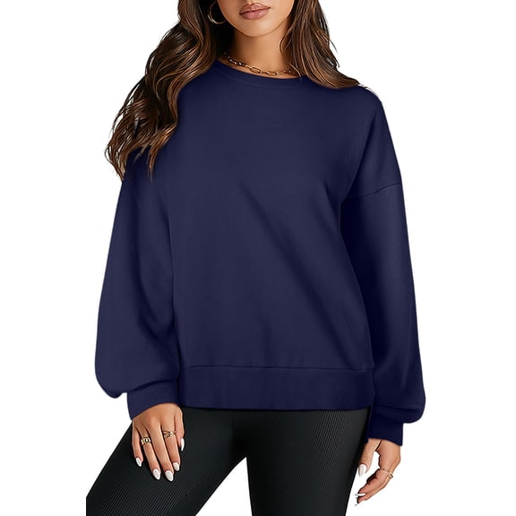 Stylish High Low Hem Sweatshirt for Women - Navy Blue O Neck Long Sleeve - [ZhiHiMeRi] | (US 16-18)XL