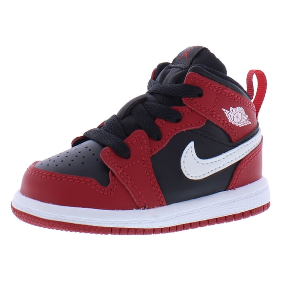 Nike Jordan 1 Mid Leather Infant/Toddler Shoes Size 5, Color: Black/White/Gym Red
