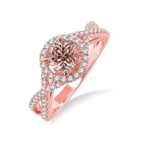 1.50 Carat Round Morganite And Diamond Moissanite Engagement Ring For Her 14K Rose Gold Affordable Engagement Ring, Promise Ring, Anniversary Ring