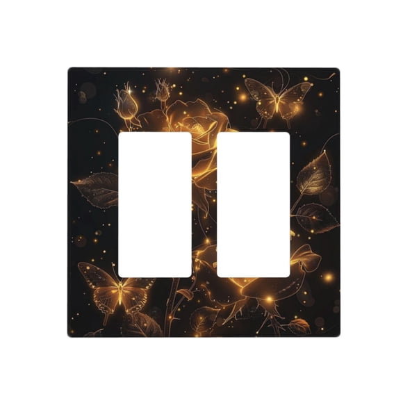 Cubierta decorativa para tomacorriente Oilbiexn negro y dorado con rosa, 2 módulos
