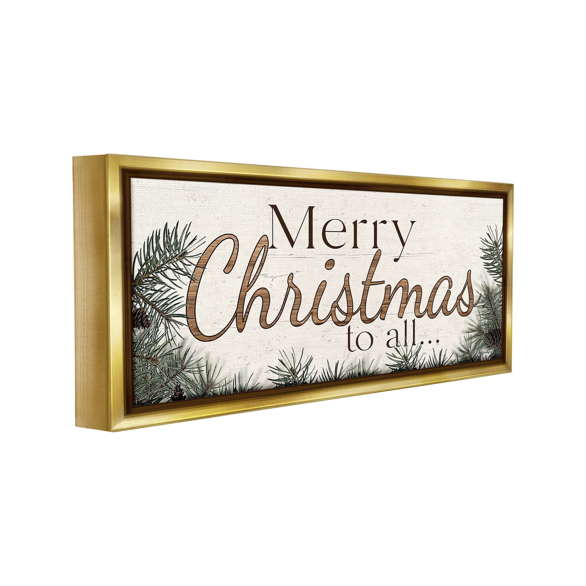 Stupell Industries Woodland Christmas Typography Holiday Painting Gold Floater Framed Canvas Art Print Wall Art, 31 x 14