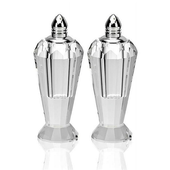 Handcrafted Optical Crystal & Silver Salt & Pepper Shakers, Pair