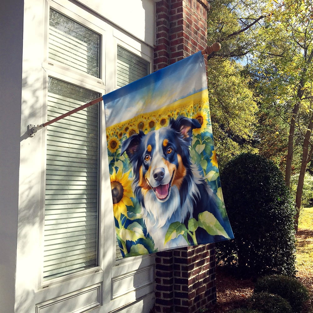 Border Collie in Sunflowers House Flag 28 in x 40 in