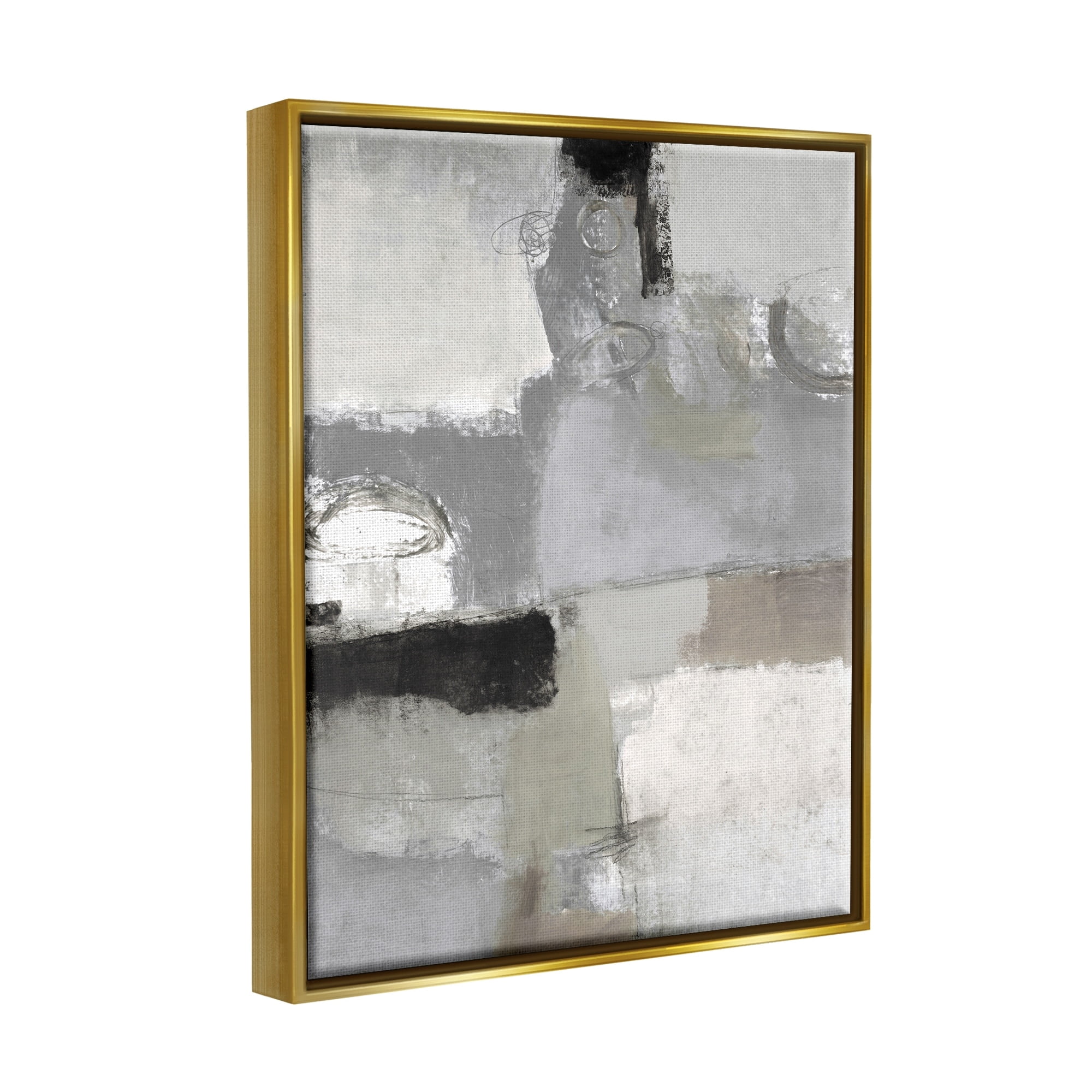 Stupell Industries Blocked Geometric Shapes Black Detail Circles Painting Metallic Gold Floating Framed Canvas Print Wall Art, Design by Lisa Ridgers