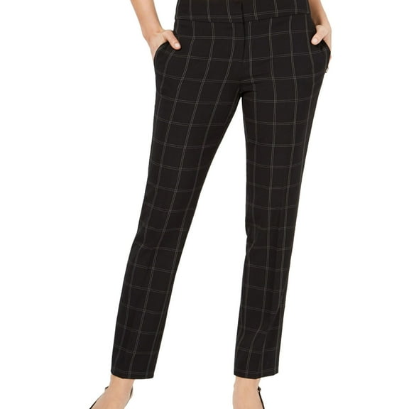 Kasper Womens Windowpane Casual Trouser Pants, Black, 4