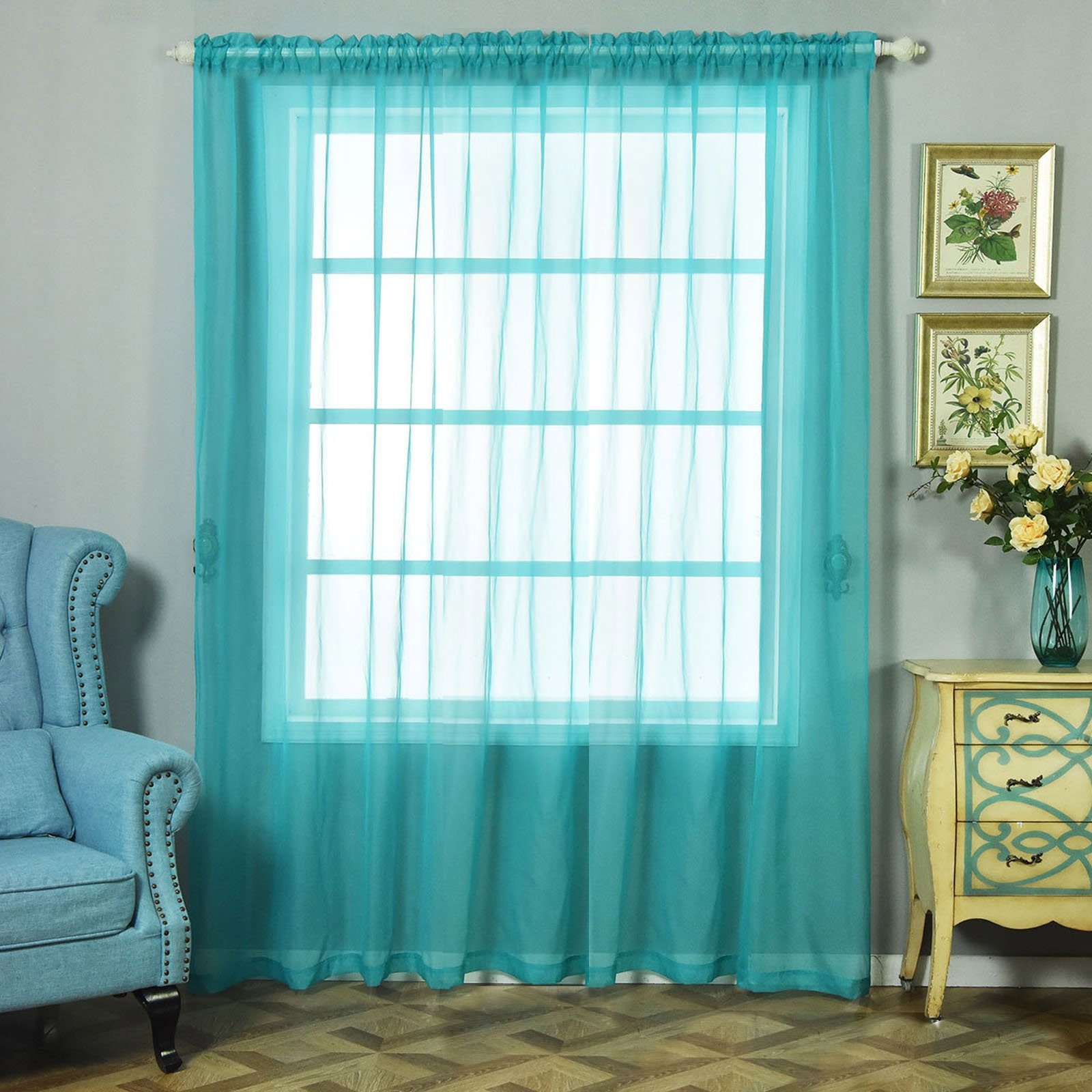 Efavormart 2 Panels Sheer Organza Window Drapery with Rod Pocket Window